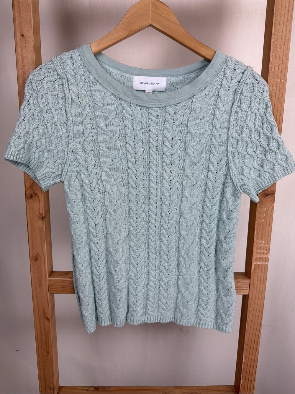 NWT Dear John Mint Green Scoop Neck Cable Knit Top #1096 Size XS